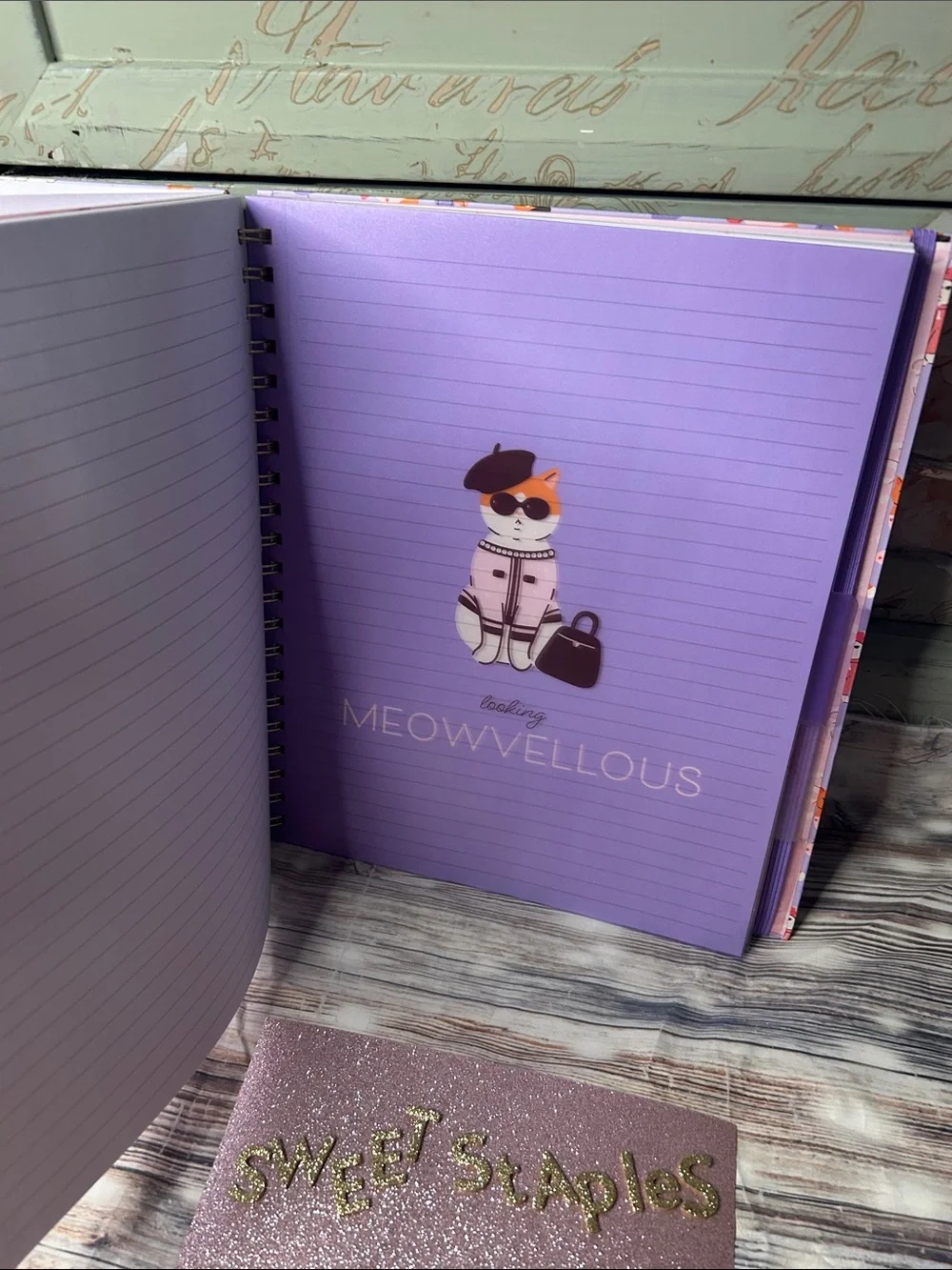 🎀😻 Adorable Kitty Cat Pattern Five-Subject Notebook Pink Purple Big